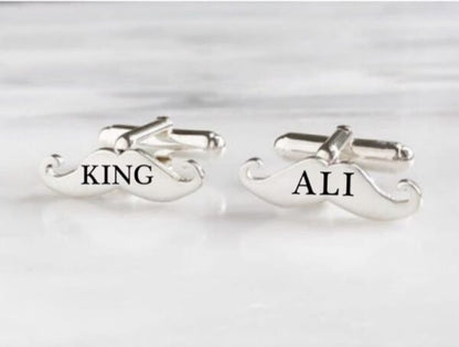 Mustache Style Name Engraved Cufflinks