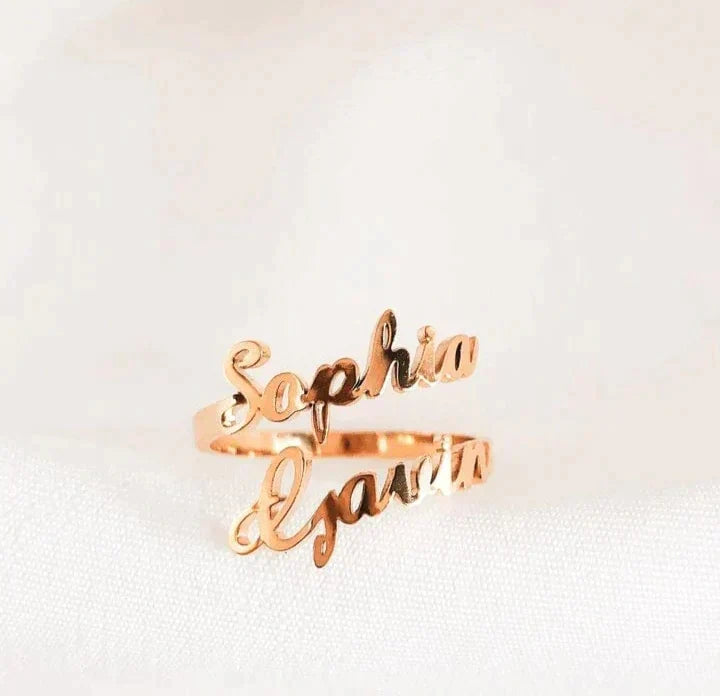 Customize Adjustable Double Name Ring