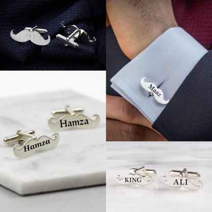 Mustache Style Name Engraved Cufflinks